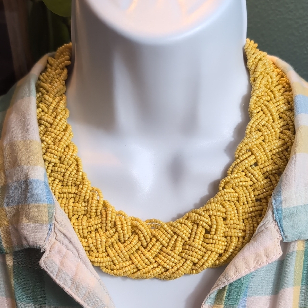 Mustard Yellow Seed Bead Bib Style Necklace